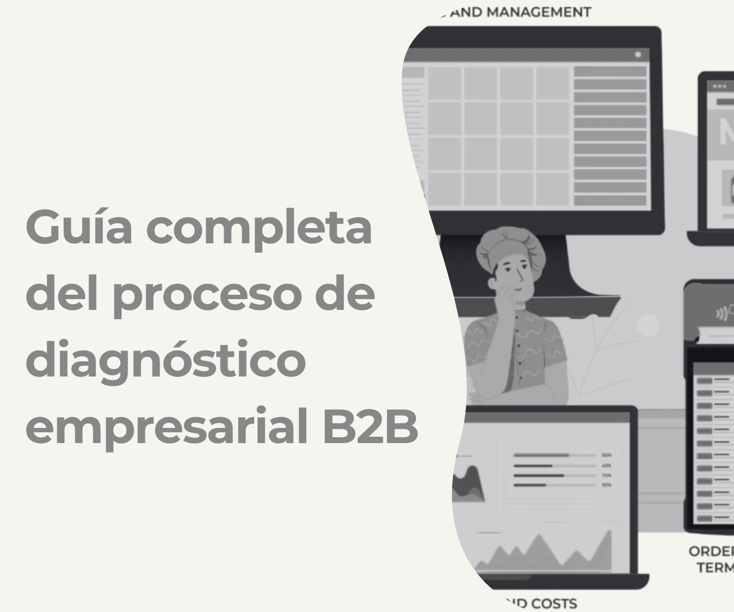 Infografía del proceso de diagnóstico empresarial B2B mostrando las fases de análisis, evaluación y planificación del crecimiento de una empresa.