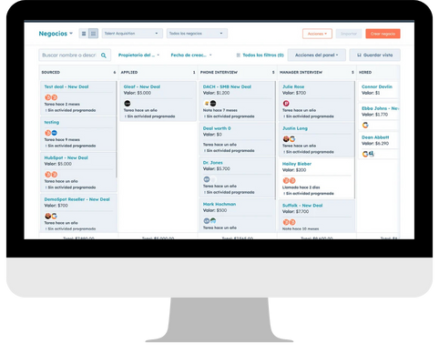 Pipeline de ventas B2B con cinco etapas del proceso comercial: captación, cualificación, propuesta, negociación y cierre.